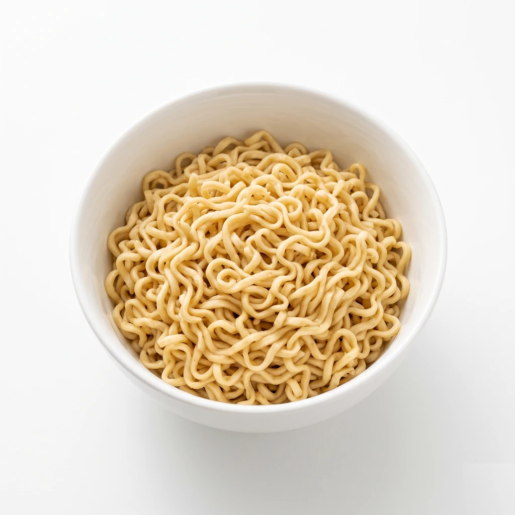 こむぎ [即席めん類] 中華スタイル即席カップめん 油揚げ 塩味 調理後のめん (スープを残したもの)の写真