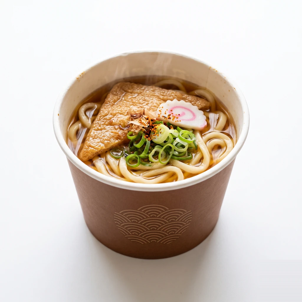 こむぎ [即席めん類] 和風スタイル即席カップめん 油揚げ 調理後全体 (添付調味料等を含むもの)の写真
